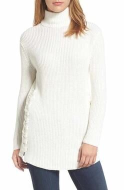Halogen Cashmere Blend Cream Sweater Lace-Up Side Detail Size XL